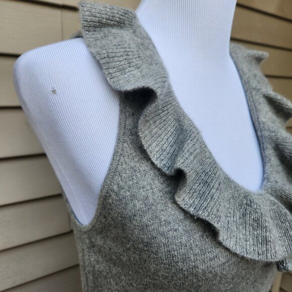 Ann Taylor Gray Cashmere Knit Blouse Scoop Ruffle Neck Sleeveless 145892 - Picture 5 of 11